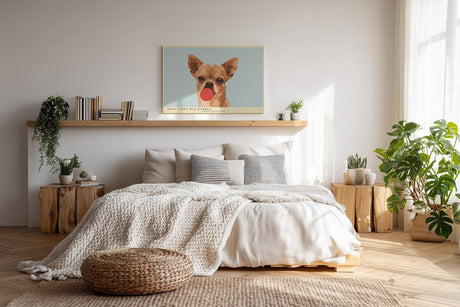 Paul Sinus Wandbild 120x80cm Chihuahua Hund mit Kaugummi Illustration lustiges Hunde Kunstposter in warmen Farben moderne Wanddekoration fuer Wohnzimmer Kinderzimmer Büro