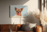 Paul Sinus Wandbild 120x80cm Chihuahua Hund mit Kaugummi Illustration lustiges Hunde Kunstposter in warmen Farben moderne Wanddekoration fuer Wohnzimmer Kinderzimmer Büro