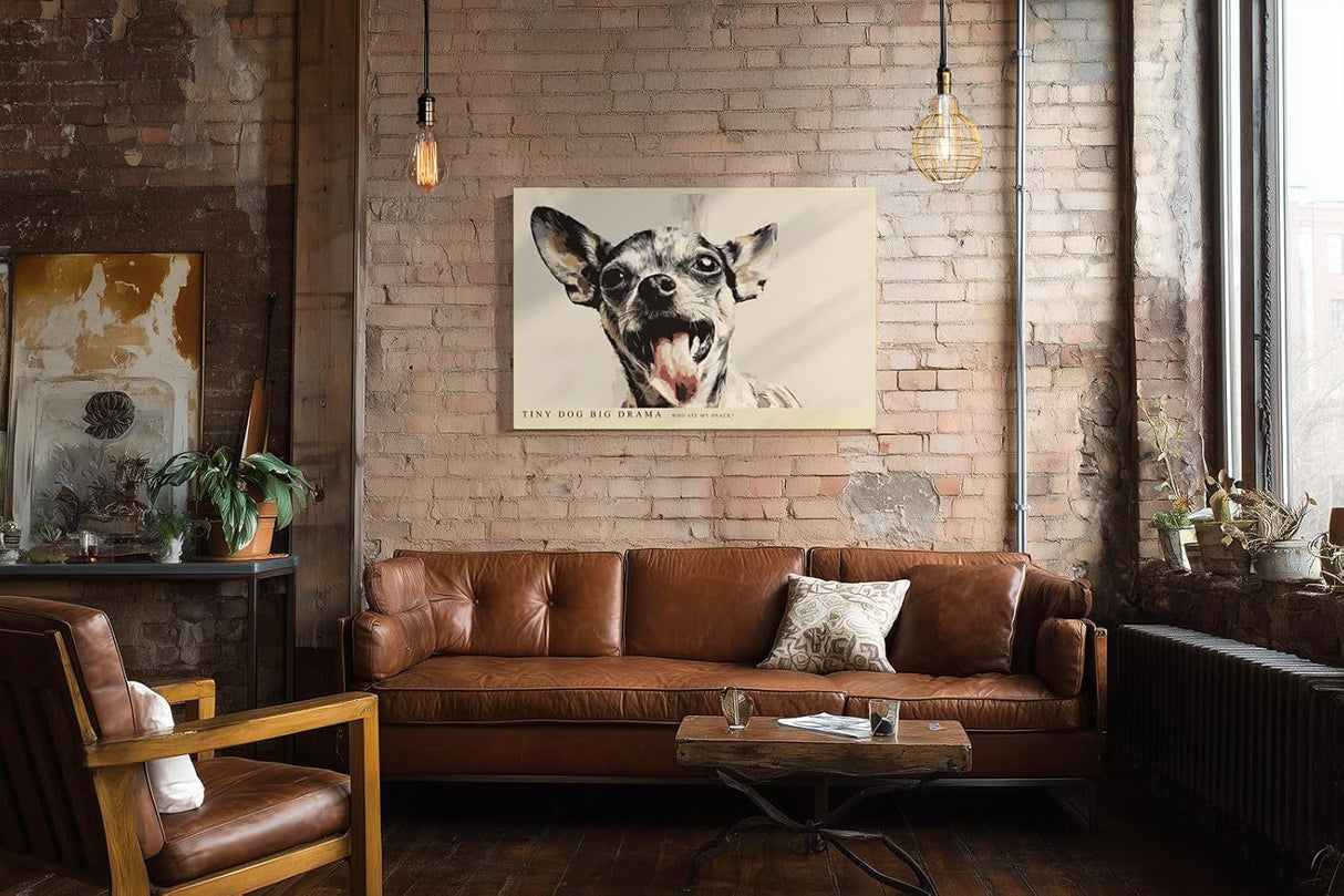 Paul Sinus Wandbild 120x80cm Chihuahua Hund Portrait moderne Tier Illustration lustiges Hunde Kunstposter in warmen Naturtoenen fuer Wohnzimmer Kinderzimmer Büro