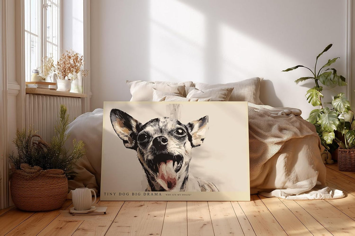 Paul Sinus Wandbild 120x80cm Chihuahua Hund Portrait moderne Tier Illustration lustiges Hunde Kunstposter in warmen Naturtoenen fuer Wohnzimmer Kinderzimmer Büro
