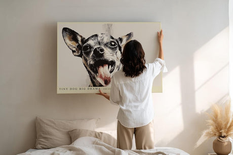 Paul Sinus Wandbild 120x80cm Chihuahua Hund Portrait moderne Tier Illustration lustiges Hunde Kunstposter in warmen Naturtoenen fuer Wohnzimmer Kinderzimmer Büro