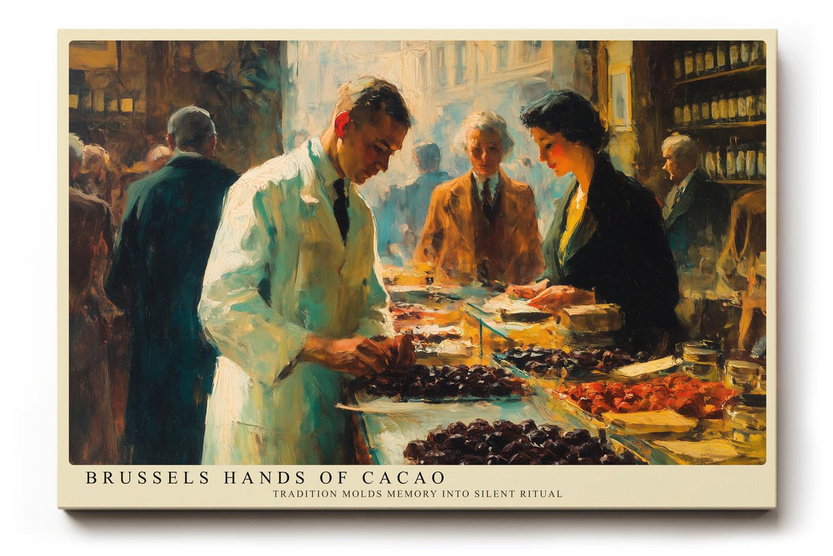 Paul Sinus Wandbild 120x80cm Chocolatier Szene Markt Kunstmotiv Feine Lebensmittel Kunst mit warmem Atelier Licht