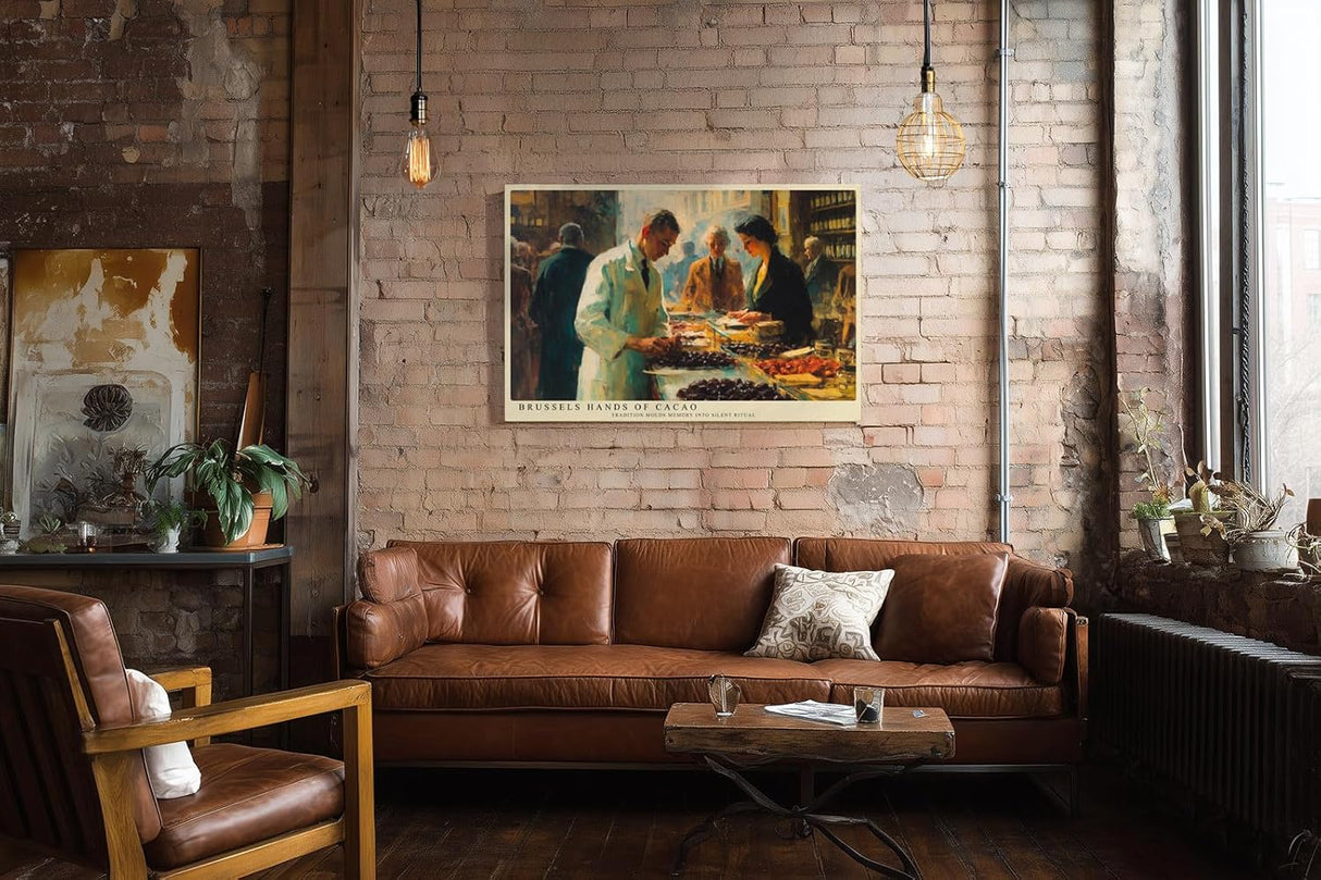Paul Sinus Wandbild 120x80cm Chocolatier Szene Markt Kunstmotiv Feine Lebensmittel Kunst mit warmem Atelier Licht