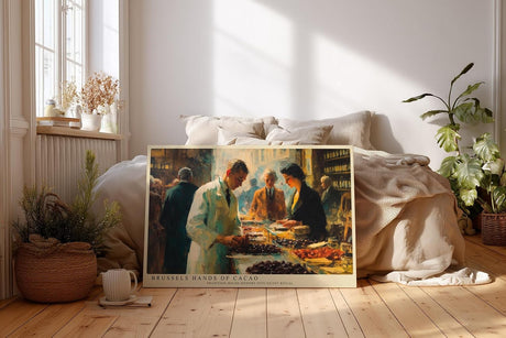 Paul Sinus Wandbild 120x80cm Chocolatier Szene Markt Kunstmotiv Feine Lebensmittel Kunst mit warmem Atelier Licht