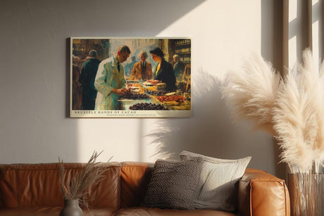 Paul Sinus Wandbild 120x80cm Chocolatier Szene Markt Kunstmotiv Feine Lebensmittel Kunst mit warmem Atelier Licht