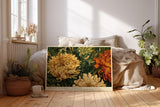 Paul Sinus Wandbild 120x80cm Chrysanthemen Blumen Kunst Klassisches Florales Motiv in Gold und Gruen fuer Wohnzimmer Schlafzimmer und Esszimmer