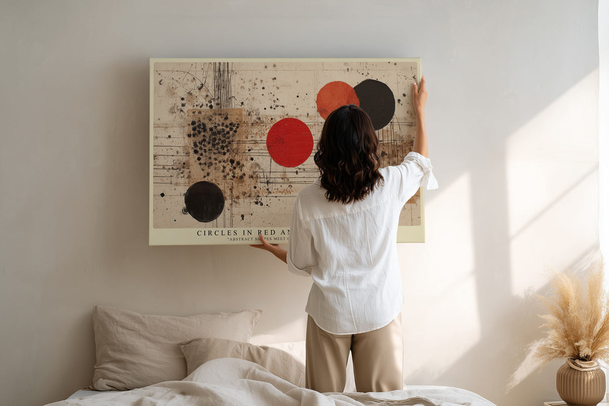 Paul Sinus Wandbild Circles in Red and Black Motion Abstract Shapes Meet Chaotic Lines and Dots