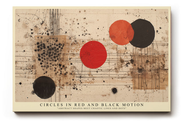 Paul Sinus Wandbild Circles in Red and Black Motion Abstract Shapes Meet Chaotic Lines and Dots