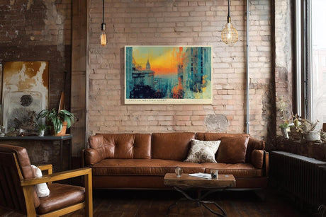 Paul Sinus Wandbild 120x80cm City in Melting Light moderne Stadtlandschaft bei Sonnenuntergang abstrakte Architektur Kunst Poster für Wohnzimmer Büro