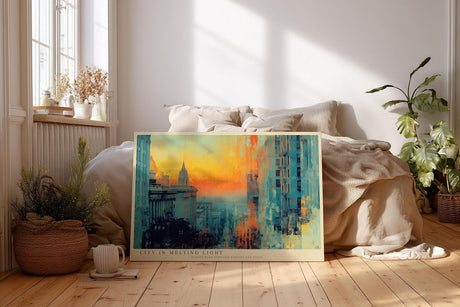 Paul Sinus Wandbild 120x80cm City in Melting Light moderne Stadtlandschaft bei Sonnenuntergang abstrakte Architektur Kunst Poster für Wohnzimmer Büro