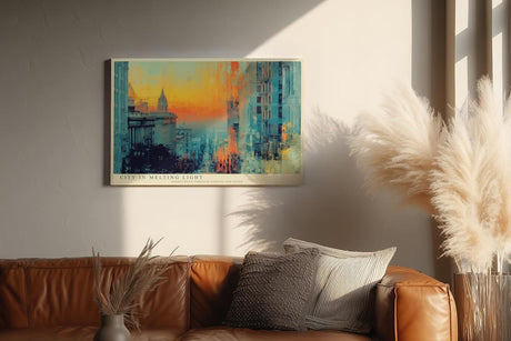 Paul Sinus Wandbild 120x80cm City in Melting Light moderne Stadtlandschaft bei Sonnenuntergang abstrakte Architektur Kunst Poster für Wohnzimmer Büro