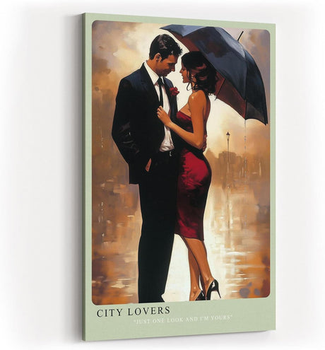 Paul Sinus Wandbild in 40x60cm City Lovers – romantische Stadtszene bei Regen mit elegantem Paar unter einem Regenschirm für stilvolle Raumgestaltung