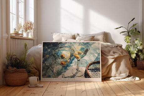 Paul Sinus Wandbild 120x80cm Cocktails Stillleben modern blau Aquarell Kunst Kunstdruck grosses Kunstbild stilvolle Wanddekoration fuer Wohnzimmer Kueche Bar Büro