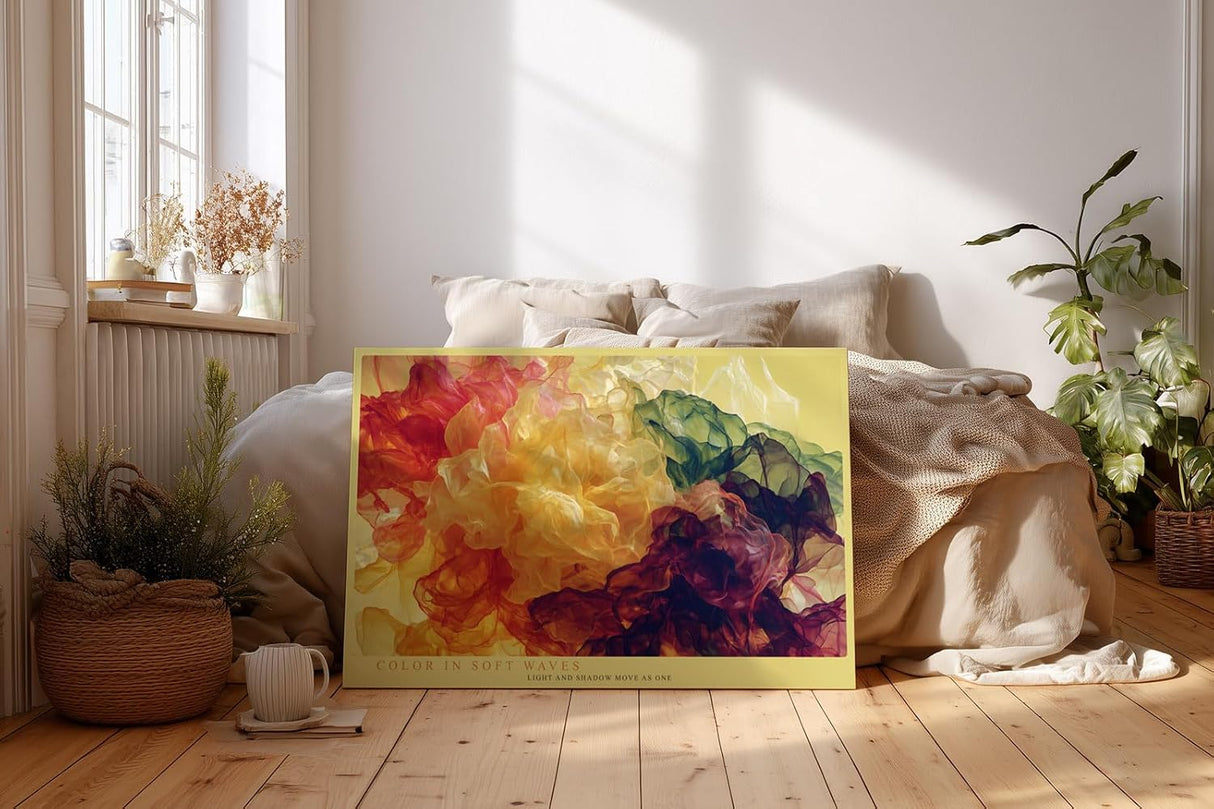 Paul Sinus Wandbild 120x80cm Color in Soft Waves Abstrakte Farbwolken Kunst in Rot Gelb Gruen Modernes Design Wandbild 120x80cm fuer Wohnzimmer und Büro