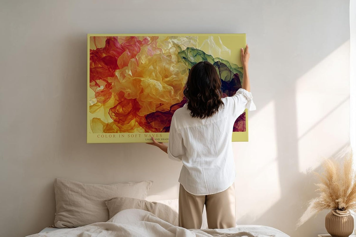 Paul Sinus Wandbild 120x80cm Color in Soft Waves Abstrakte Farbwolken Kunst in Rot Gelb Gruen Modernes Design Wandbild 120x80cm fuer Wohnzimmer und Büro