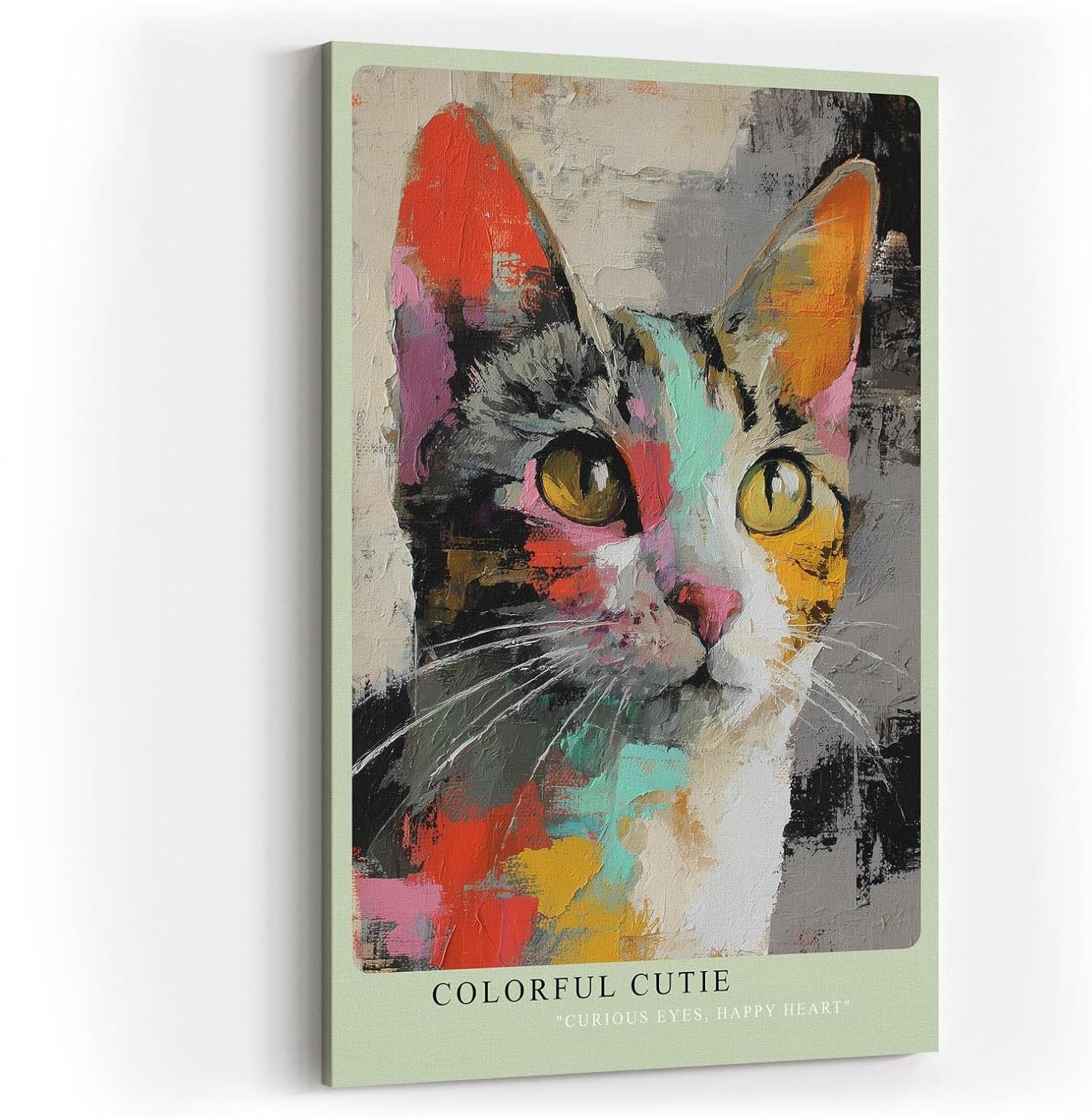 Paul Sinus Wandbild in 40x60cm Colorful Cutie – farbenfrohes Katzenportrait in moderner Maltechnik für kreative Wohnraumgestaltung