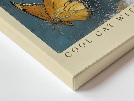 Paul Sinus Wandbild Cool Cat with Golden Vibes Stylish Cat with Butterflies in Motion