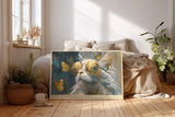 Paul Sinus Wandbild Cool Cat with Golden Vibes Stylish Cat with Butterflies in Motion
