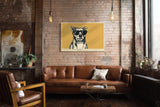 Paul Sinus Wandbild 120x80cm cooler Hund mit Sonnenbrille Illustration Pop Art Tiermotiv gelb schwarz modernes Humor Kunstbild stilvolle Wanddekoration für Wohnzimmer Küche Büro