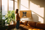 Paul Sinus Wandbild 120x80cm cooler Hund mit Sonnenbrille Illustration Pop Art Tiermotiv gelb schwarz modernes Humor Kunstbild stilvolle Wanddekoration für Wohnzimmer Küche Büro