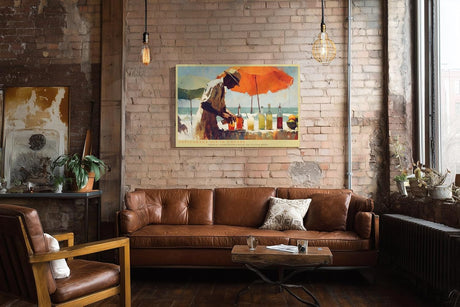 Paul Sinus Wandbild 120x80cm Copacabana Sun in a Glass tropische Strand Szene Cocktail Kunst Poster für Wohnzimmer Küche Bar