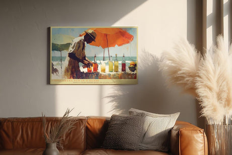 Paul Sinus Wandbild 120x80cm Copacabana Sun in a Glass tropische Strand Szene Cocktail Kunst Poster für Wohnzimmer Küche Bar