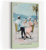 Paul Sinus Wandbild in 40x60cm Côte d’Amour – Romantische Szene eines Paares im Straßencafé an der französischen Küste, impressionistische Bilder in sommerlichen Pastellfarben