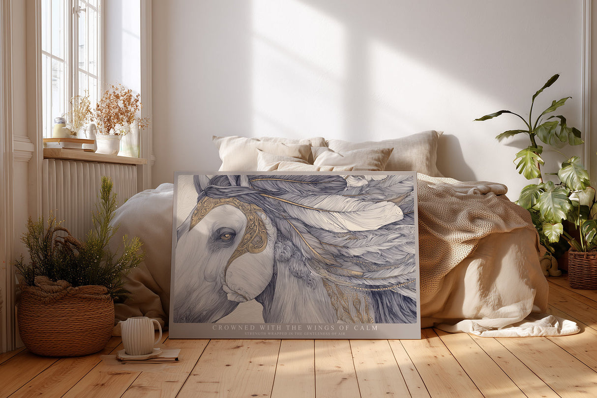 Paul Sinus Wandbild Crowned with the Wings of Calm Majestic Horse with Golden Grace and Airy Elegance