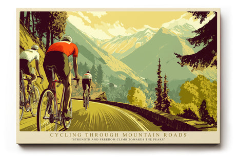 Paul Sinus Wandbild Cycling Through Mountain Roads – Radfahrer in den Alpen auf sonniger Bergstraße