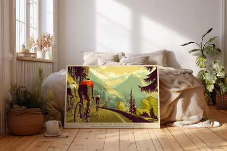 Paul Sinus Wandbild Cycling Through Mountain Roads – Radfahrer in den Alpen auf sonniger Bergstraße