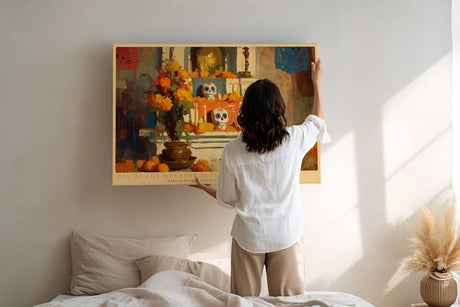 Paul Sinus Wandbild 120x80cm Dia de los Muertos Altar mexikanischer Totentag Altar mit Kerzen und Blumen Kunst Poster für Wohnzimmer Küche