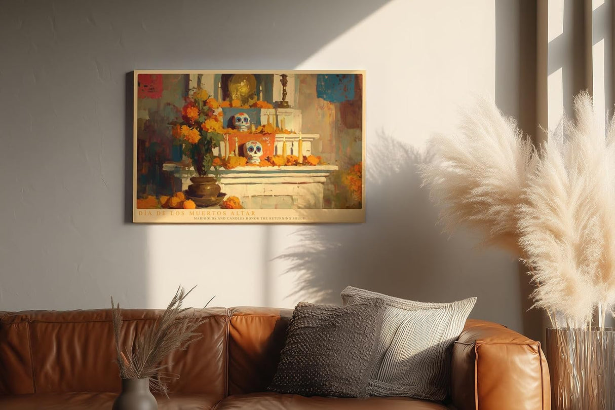 Paul Sinus Wandbild 120x80cm Dia de los Muertos Altar mexikanischer Totentag Altar mit Kerzen und Blumen Kunst Poster für Wohnzimmer Küche