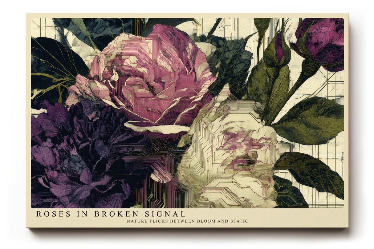 Paul Sinus Wandbild 120x80cm Digitale Rosen Kunst in Rosa Violett und Grün Moderne Blumen Collage für Wohnzimmer Schlafzimmer Büro