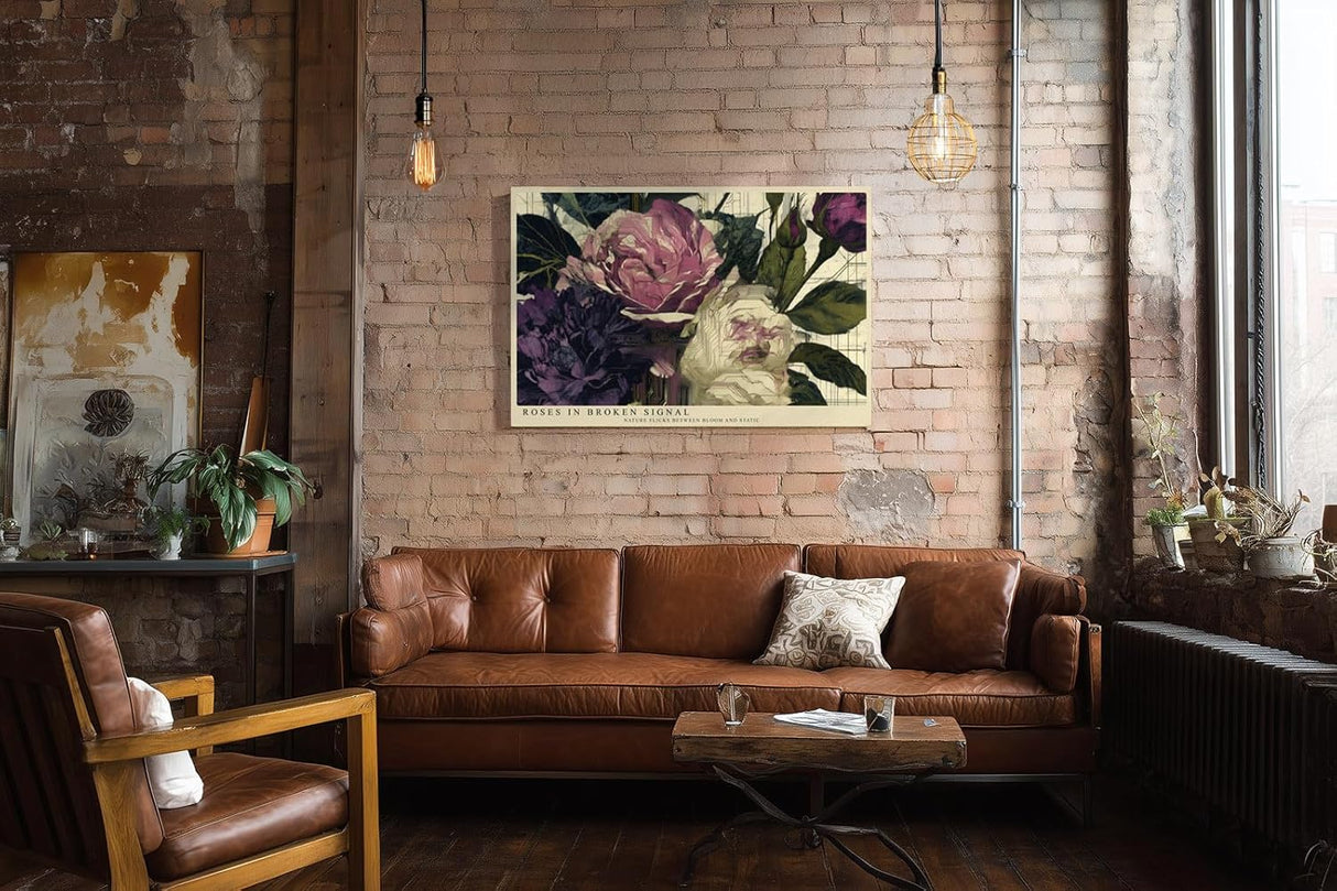 Paul Sinus Wandbild 120x80cm Digitale Rosen Kunst in Rosa Violett und Grün Moderne Blumen Collage für Wohnzimmer Schlafzimmer Büro