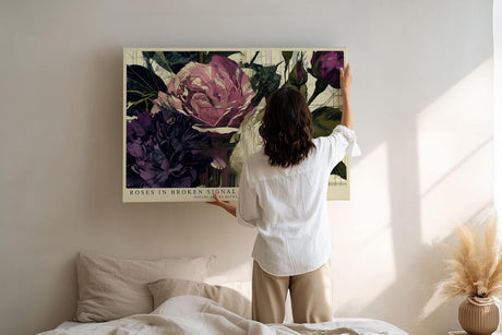 Paul Sinus Wandbild 120x80cm Digitale Rosen Kunst in Rosa Violett und Grün Moderne Blumen Collage für Wohnzimmer Schlafzimmer Büro