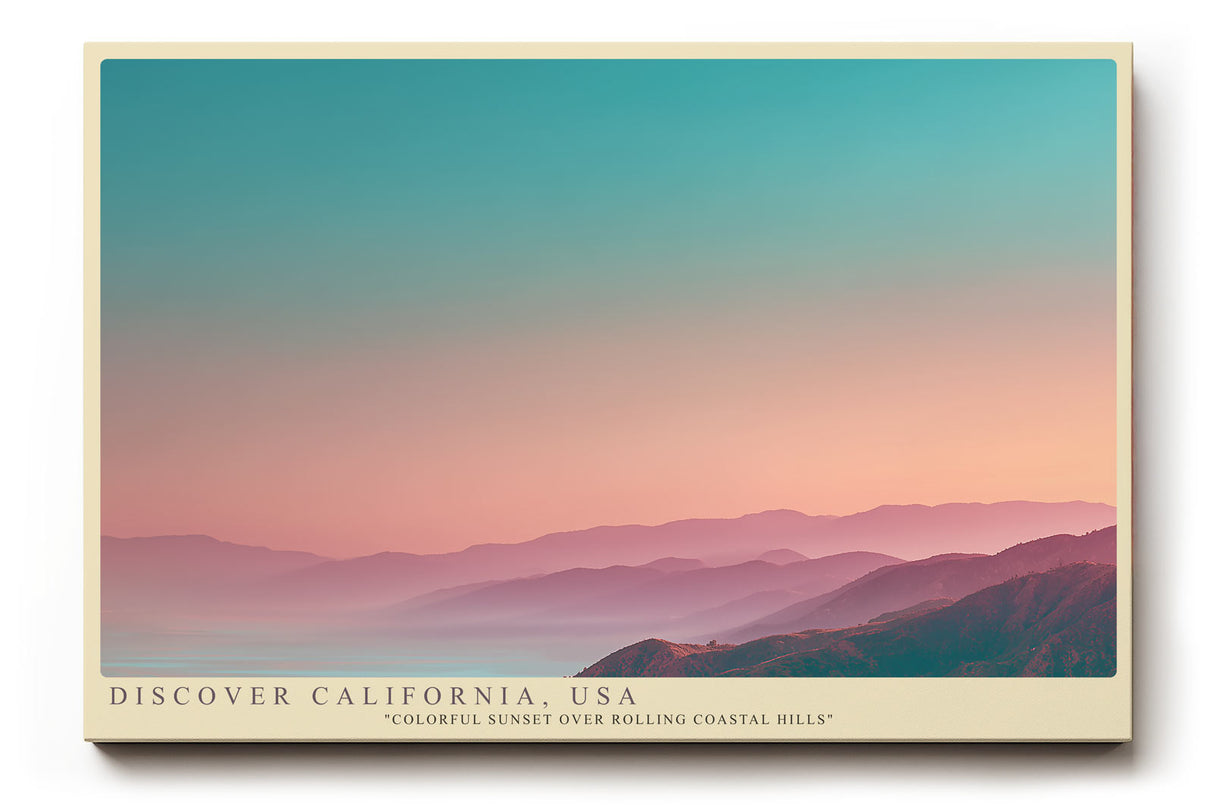 Paul Sinus Wandbild Discover California USA – Farbintensive Abendstimmung über den Hügeln der kalifornischen Küste, Symbol für Freiheit und Fernweh