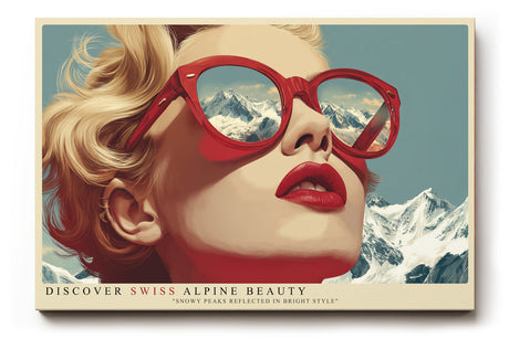 Paul Sinus Wandbild Discover Swiss Alpine Beauty – Retro-inspiriertes Porträt mit Bergreflexion – Stilvolles Wandbild voller Eleganz und Abenteuerlust.