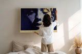 Paul Sinus Wandbild 120x80cm Divided Light Silent Soul modernes abstraktes Portrait in Blau und Gold Poster für Wohnzimmer Büro