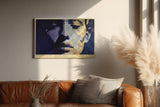 Paul Sinus Wandbild 120x80cm Divided Light Silent Soul modernes abstraktes Portrait in Blau und Gold Poster für Wohnzimmer Büro