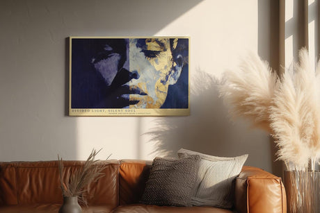 Paul Sinus Wandbild 120x80cm Divided Light Silent Soul modernes abstraktes Portrait in Blau und Gold Poster für Wohnzimmer Büro
