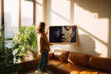 Paul Sinus Wandbild 120x80cm Divided Light Silent Soul modernes abstraktes Portrait in Blau und Gold Poster für Wohnzimmer Büro