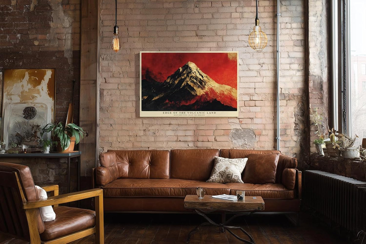 Paul Sinus Wandbild 120x80cm dramatische Berglandschaft rot schwarz modern Vulkan Himmel Kunstdruck grosses Wandbild 120x80cm kraftvolle Natur Wanddekoration fuer Wohnzimmer Büro
