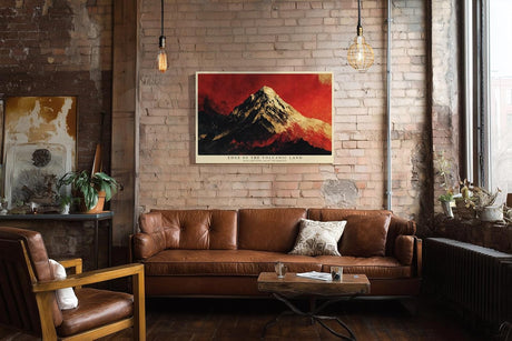 Paul Sinus Wandbild 120x80cm dramatische Berglandschaft rot schwarz modern Vulkan Himmel Kunstdruck grosses Wandbild 120x80cm kraftvolle Natur Wanddekoration fuer Wohnzimmer Büro