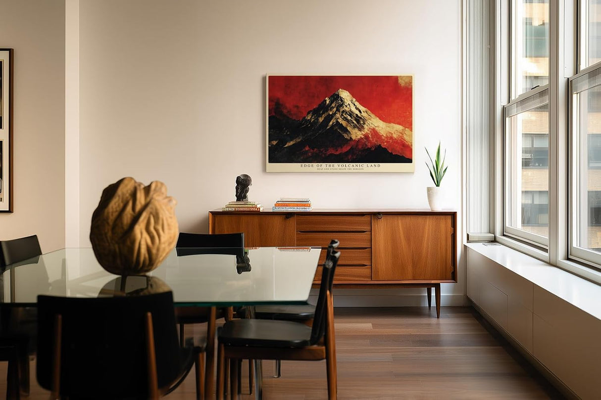 Paul Sinus Wandbild 120x80cm dramatische Berglandschaft rot schwarz modern Vulkan Himmel Kunstdruck grosses Wandbild 120x80cm kraftvolle Natur Wanddekoration fuer Wohnzimmer Büro