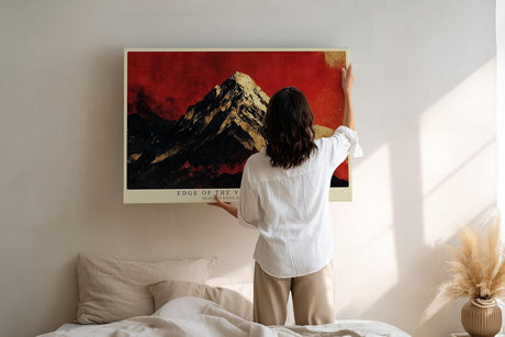 Paul Sinus Wandbild 120x80cm dramatische Berglandschaft rot schwarz modern Vulkan Himmel Kunstdruck grosses Wandbild 120x80cm kraftvolle Natur Wanddekoration fuer Wohnzimmer Büro
