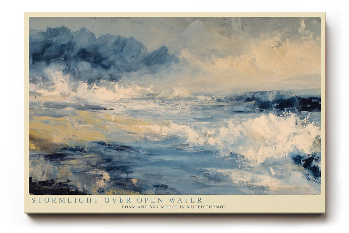 Paul Sinus Wandbild 120x80cm Dramatische Meereslandschaft mit Wellen und Wolken Moderne Naturkunst in Blau und Beige