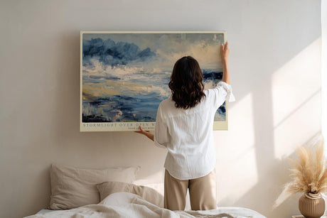 Paul Sinus Wandbild 120x80cm Dramatische Meereslandschaft mit Wellen und Wolken Moderne Naturkunst in Blau und Beige