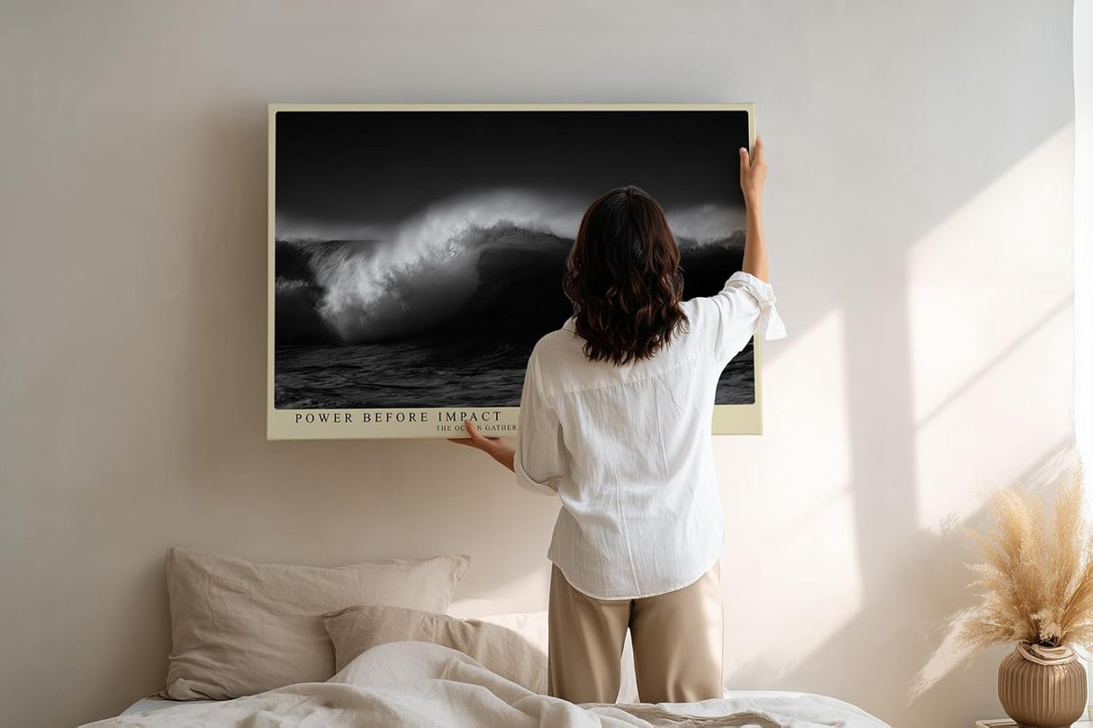 Paul Sinus Wandbild 120x80cm dramatische Ozeanwelle schwarz weiss Meeresfotografie kraftvolle Natur Kunstdruck moderne