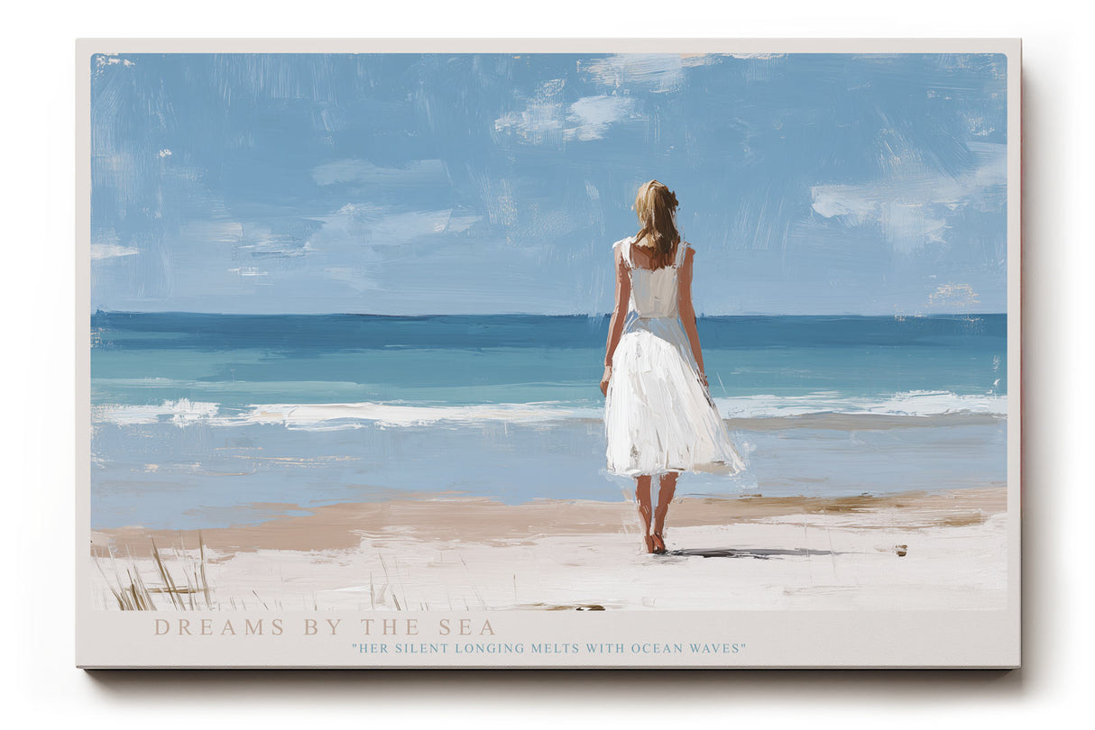 Paul Sinus Wandbild Dreams by the Sea – Frau im weißen Kleid am Meer im sanften Sonnenlicht