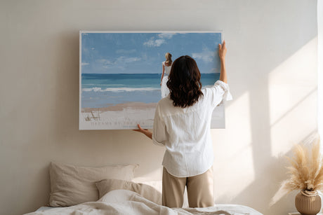 Paul Sinus Wandbild Dreams by the Sea – Frau im weißen Kleid am Meer im sanften Sonnenlicht